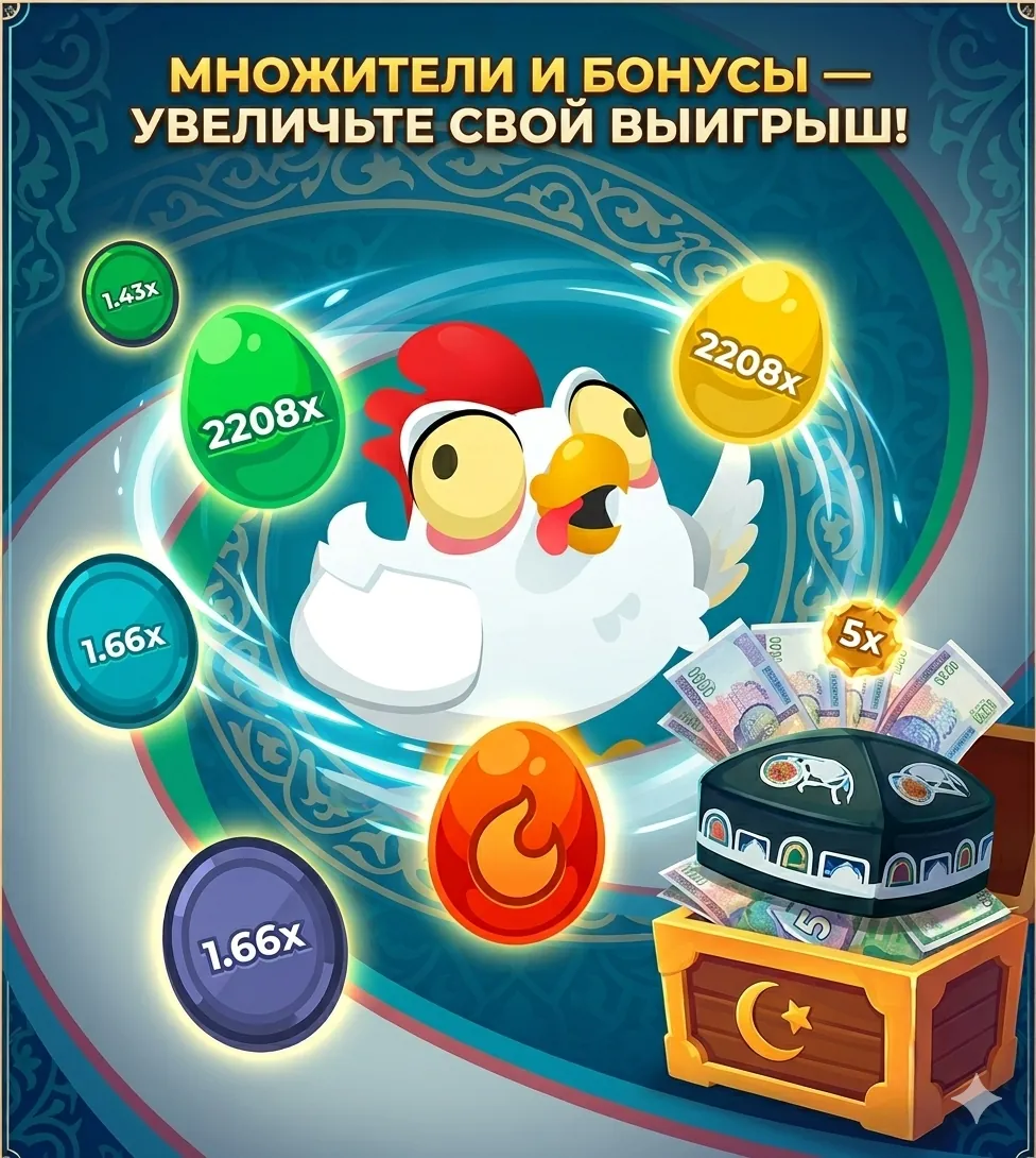 Chicken Road множители и бонусы — коэффициенты 2208x, 1.66x, 5x, бонусный сундук