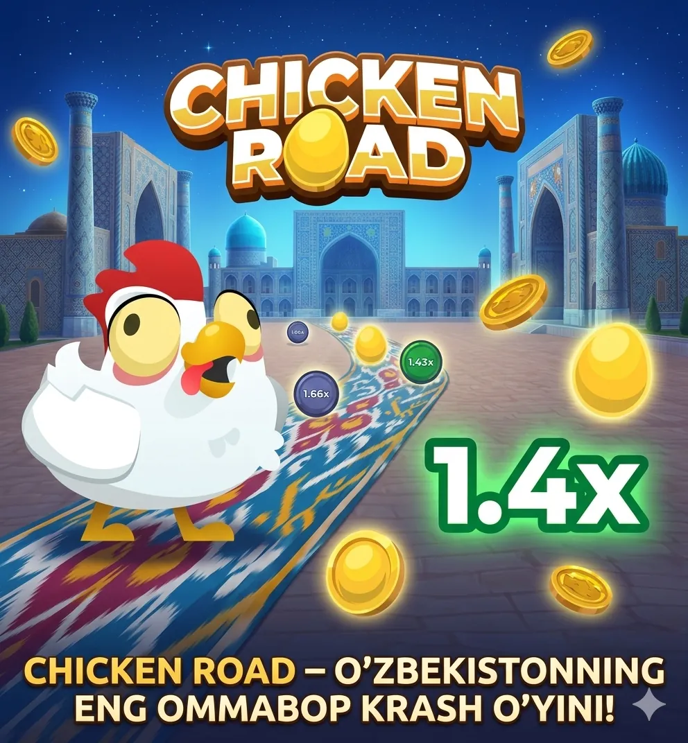Chicken Road crash-o'yinida tovuq qizib ketgan mangallar ustidan sakrab o'tmoqda, koeffitsiyent o'smoqda
