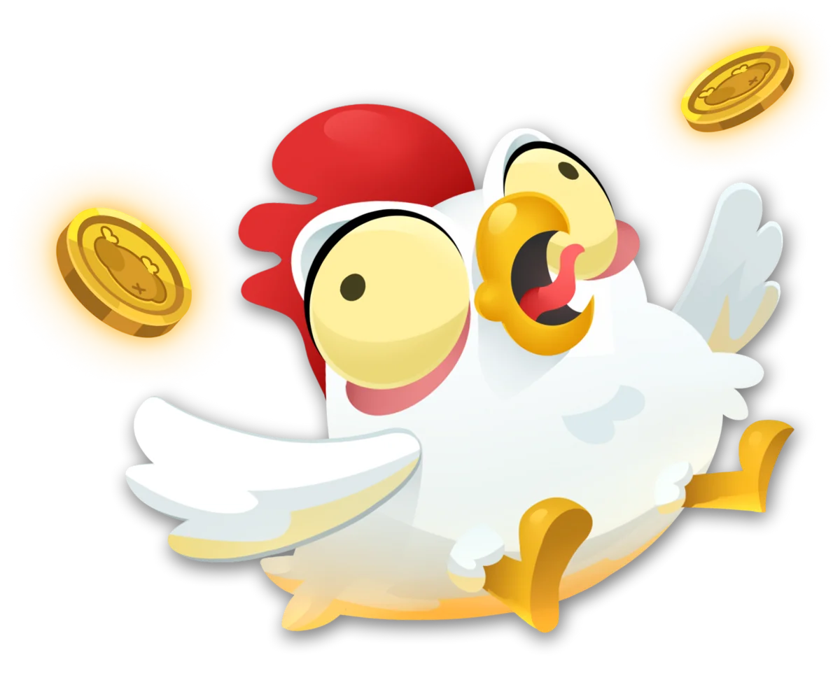 Chicken Road o'yinining asosiy qahramoni — xo'roz oltin tangalar bilan